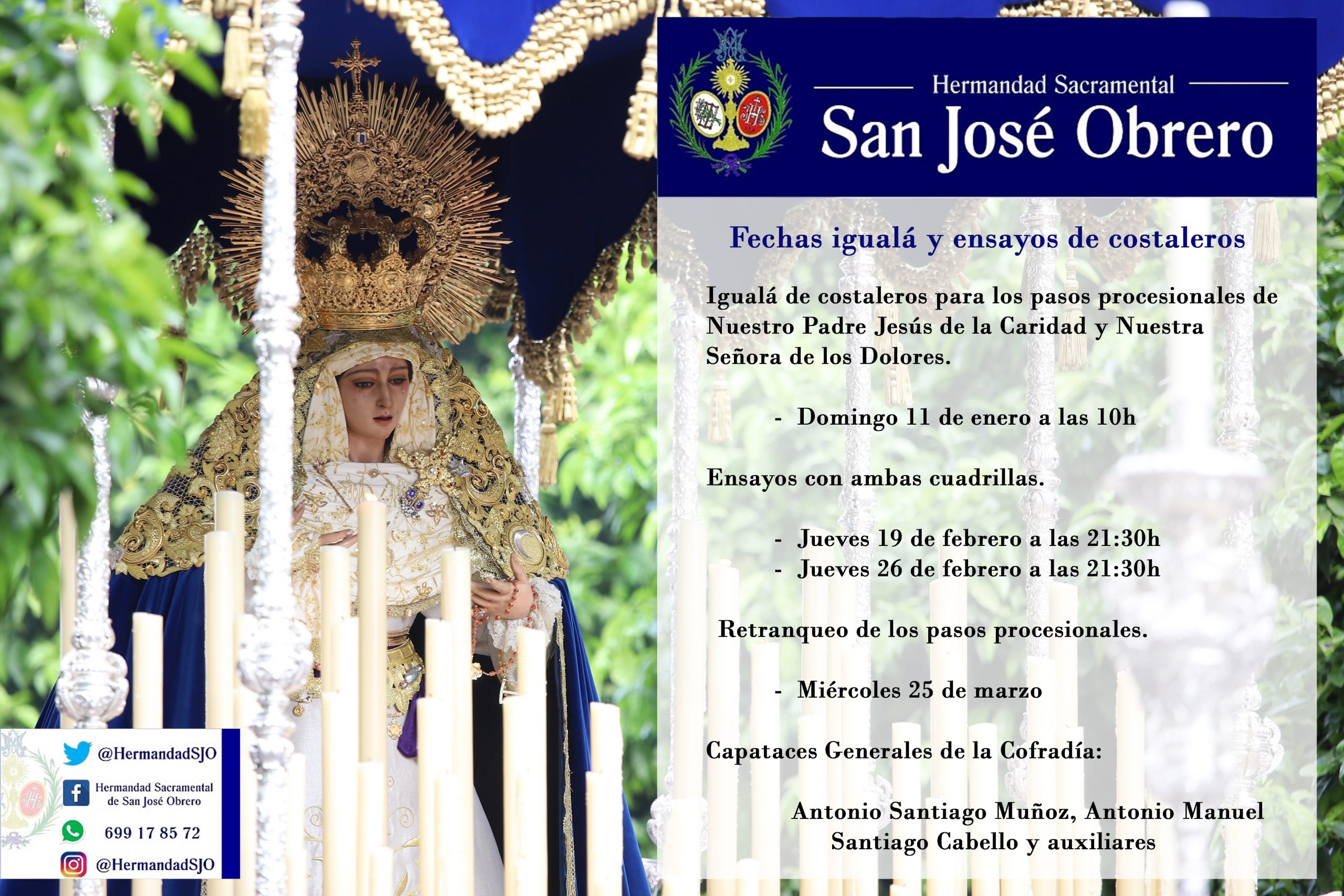 FECHAS IGUALA Y ENSAYOS COSTALEROS HERMANDAD