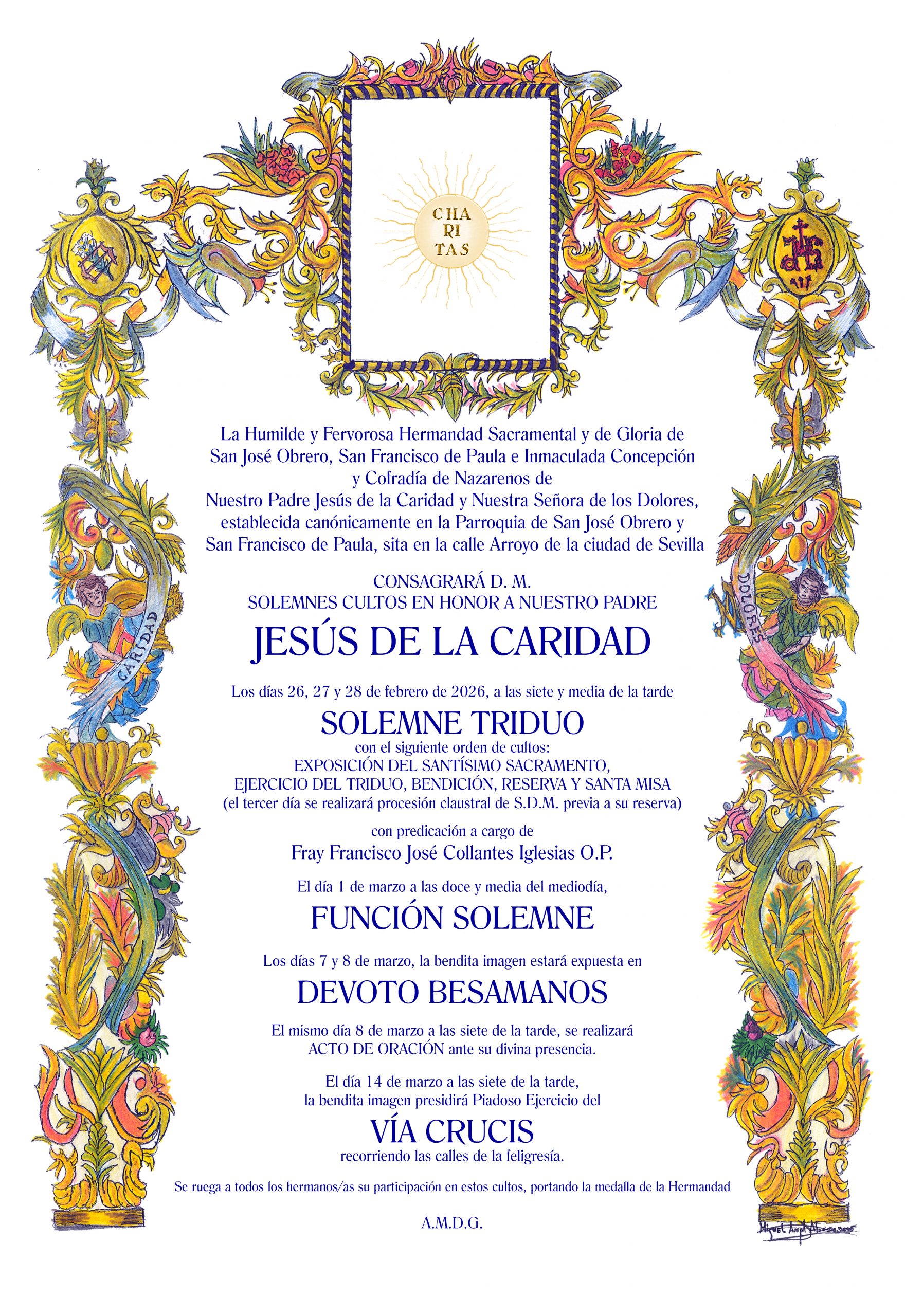 CONVOCATORIA DE LOS SOLEMNES CULTOS EN HONOR A NUESTRO PADRE JESÚS DE LA CARIDAD CULTOS