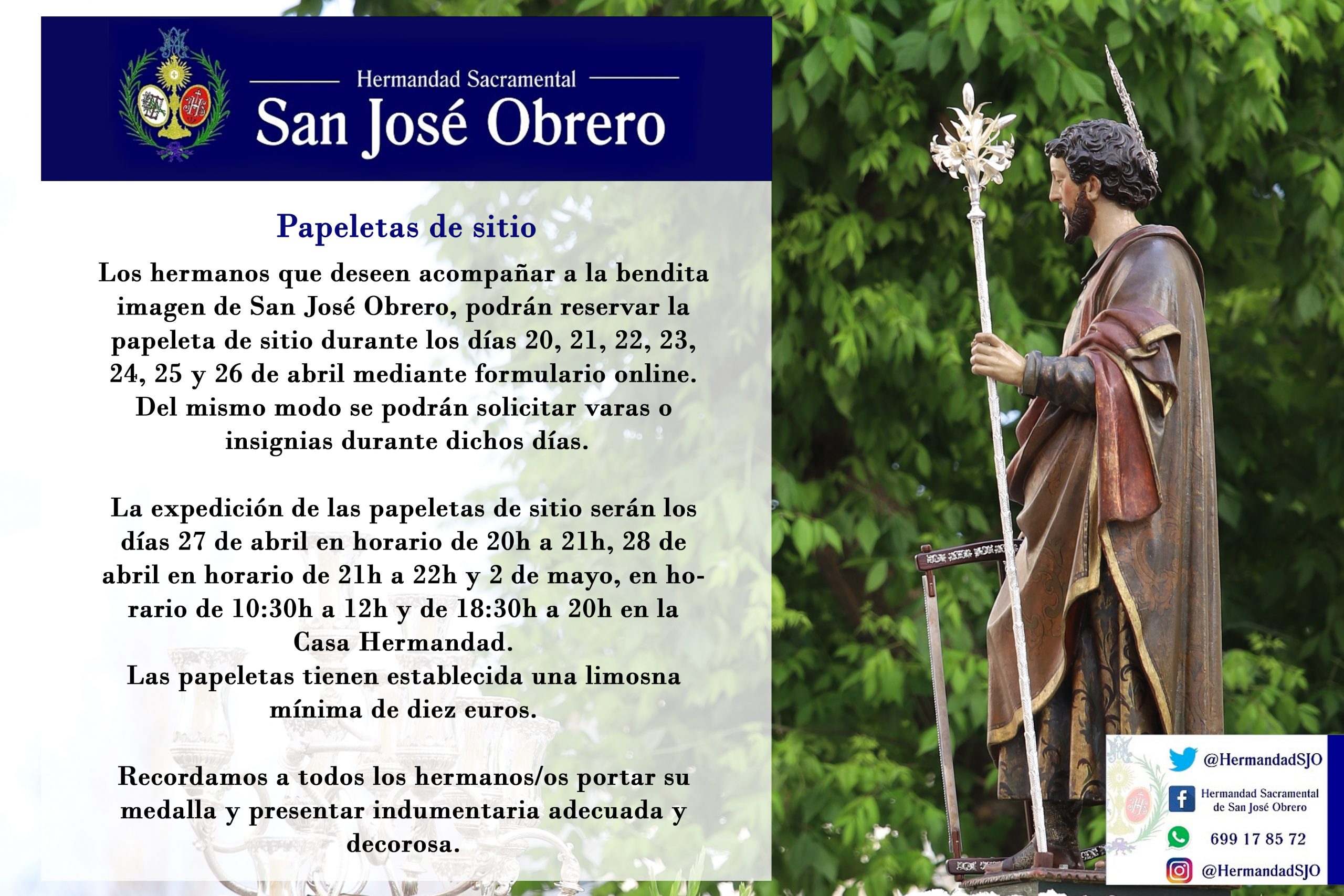 PAPELETAS DE SITIO PROCESIÓN SAN JOSÉ OBRERO HERMANDAD