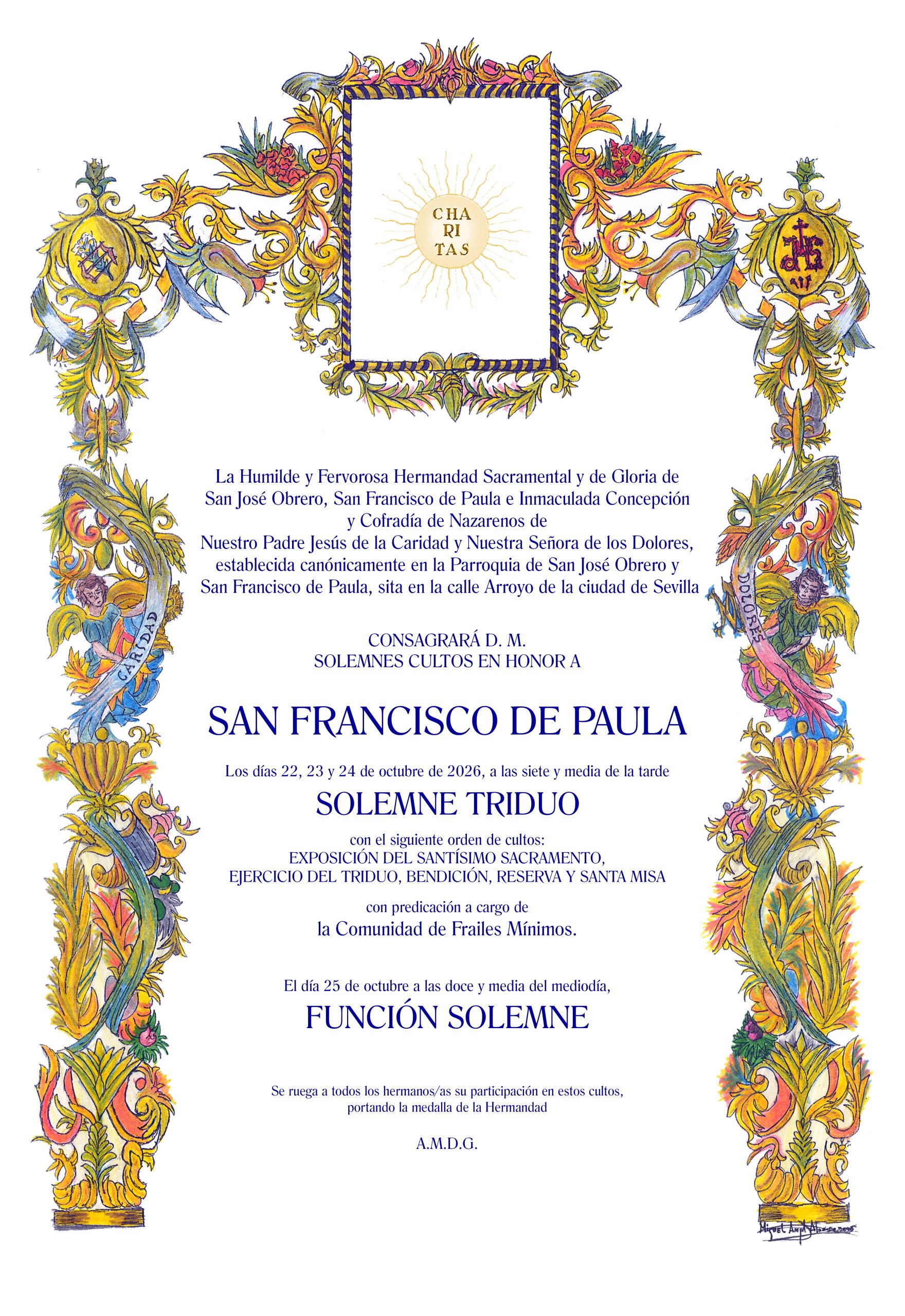 CONVOCATORIA SOLEMNES CULTOS A SAN FRANCISCO DE PAULA CULTOS